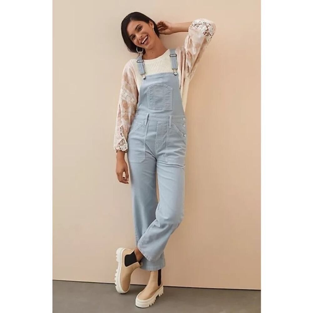 MOTHER The Rambler Corduroy Overalls Powder Blue Utility Jumpsuit M